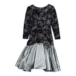 Pantagis Vintage 6 Black Velvet Metallic Taffeta Party Dress 80s Romance Union